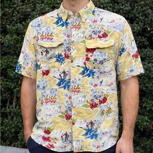 Vintage 90s Ary Cooper Hawaiian Loop Collar Rayon Button Up Aloha Shirt Medium